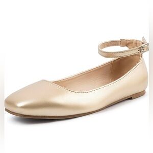 Elegant Faux Leather Gold Women's Ballet Flats